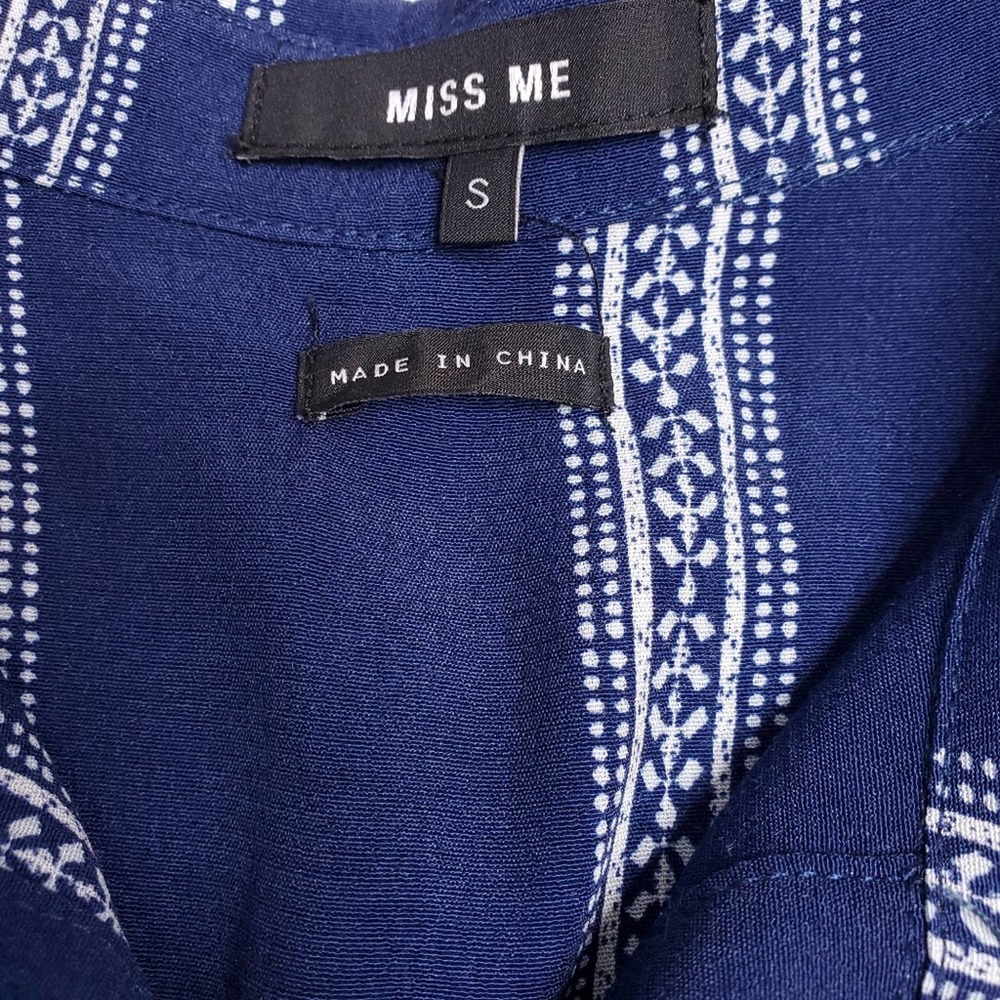 NWOT Miss Me Blue Pattern Collar Stripe Tent Dress - Picture 2 of 5